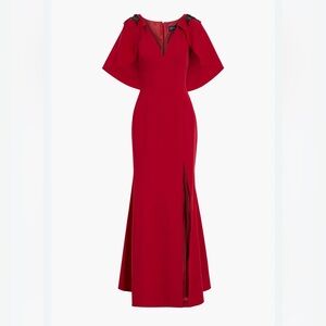 MARCHESA NOTTE Cape-effect embellished stretch-crepe gown NWT